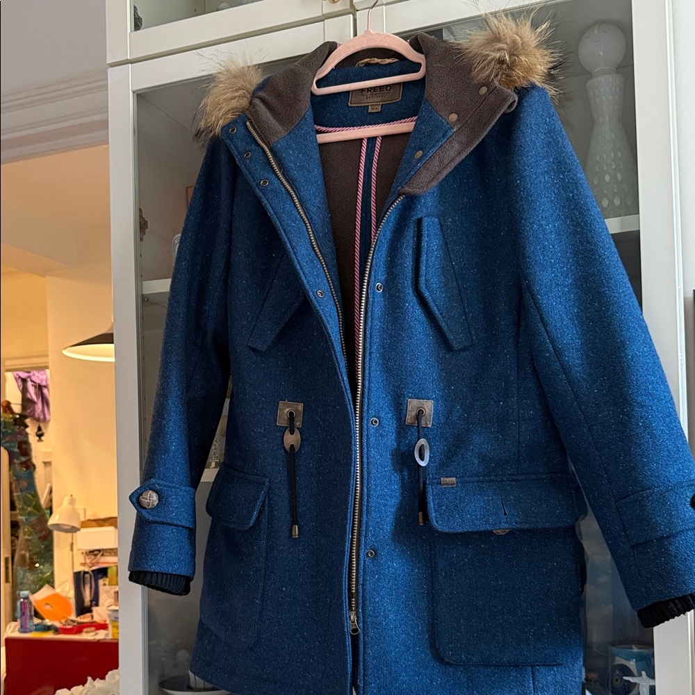 Freed Canada “Abbey” Women's Blue Real Fur-Trimmed Parka Sz M BROKEN ZIP